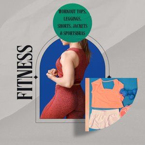 Sports Bras, Leggings, tops, Jackets, shorts, Swearshirts